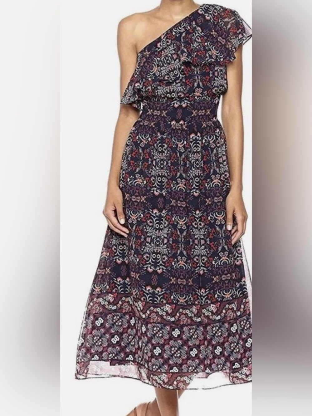 Vince Camuto Navy One-Shoulder Floral Maxi Dress
